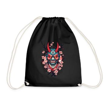 Oni Demon Mask Samurai Japanese Culture Yokai - Drawstring Bag - black - Front