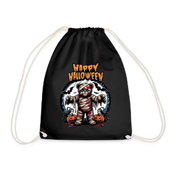 Happy Halloween Teddy Bear Zombie Halloween Costume - Drawstring Bag - black - Front