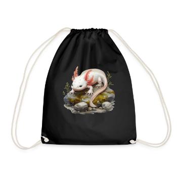 Axolotl Motif Tail Lurch Animal Lover Headphones - Drawstring Bag - black - Front