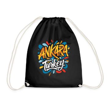 Ankara Turkey Souvenir - Drawstring Bag - black - Front