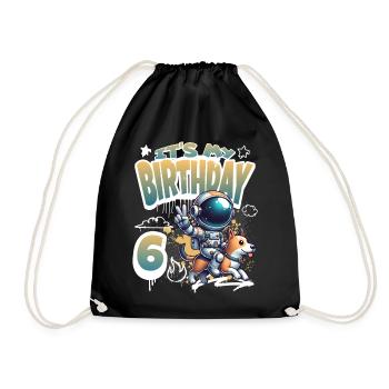 Astronaute 6e anniversaire Chien de l'espace drôle - Sac de sport léger - noir - Devant