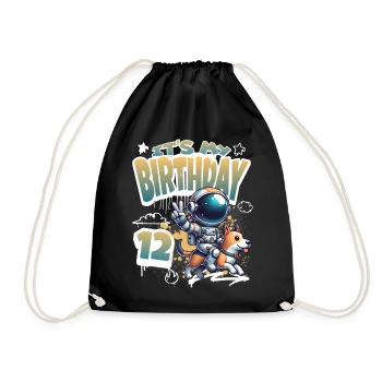 Astronaute 12e anniversaire Chien de l'espace drôle - Sac de sport léger - noir - Devant