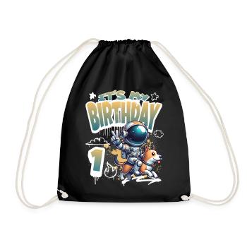 Astronaute 1er anniversaire Chien de l'espace drôle - Sac de sport léger - noir - Devant