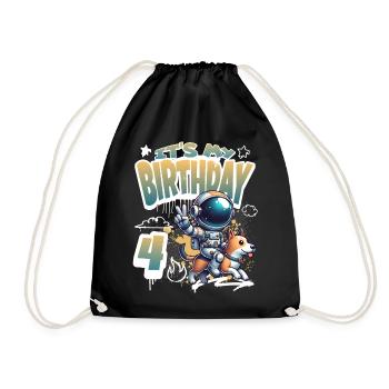 Astronaute 4e anniversaire Chien de l'espace drôle - Sac de sport léger - noir - Devant