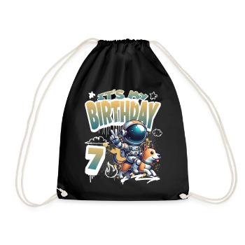 Astronaute 7e anniversaire Chien de l'espace drôle - Sac de sport léger - noir - Devant