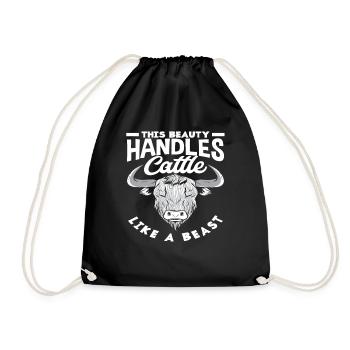 Highland cow handles this beauty like a beast - Drawstring Bag - black - Front