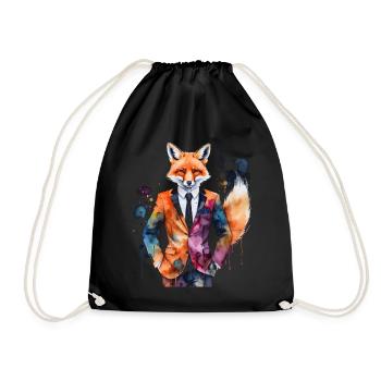 Fuchs Anzug Bunt Tier Design Print - Turnbeutel - Schwarz - Vorne