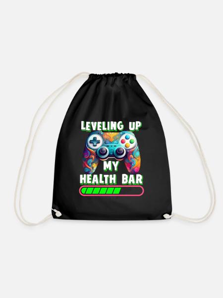 Leveling Up My Healthbar Recovery Gamer Controller - Drawstring Bag - black