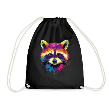 Raccoon Popart Colorful Rainbow Raccoon Raccoon Raccoon - Drawstring Bag - black - Front
