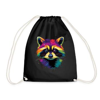 Raccoon Popart Colorful Rainbow Raccoon Raccoon Raccoon - Drawstring Bag - black - Front