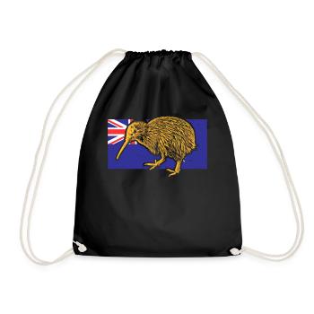 Kiwi Vogel Neuseeland Flagge - Turnbeutel - Schwarz - Vorne