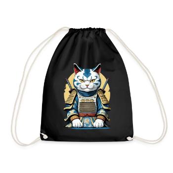 Samurai Katze Japanisches Samurai Kunstwerk Design - Turnbeutel - Schwarz - Vorne