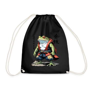 Samurai Frog Vintage Ukiyo-e Style Japan Art - Drawstring Bag - black - Front