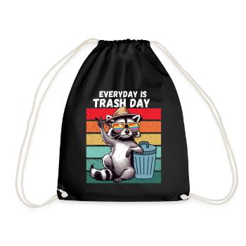 Raccoon Every Day is Trash Day Retro Climate Funny - Drawstring Bag - black - Front