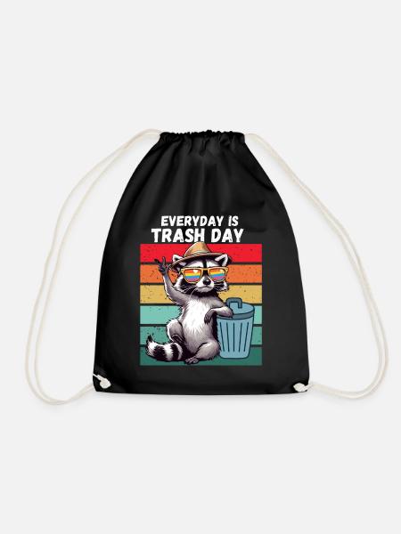 Raccoon Every Day is Trash Day Retro Climate Funny - Drawstring Bag - black