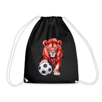 Lion Football Colorful Austria Animal Design Print - Drawstring Bag - black - Front