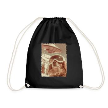 UFO Retro Vintage Uncanny Alien Snow Dog - Drawstring Bag - black - Front