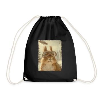 UFO Retro Vintage Uncanny Alien Ski Squirrel - Drawstring Bag - black - Front