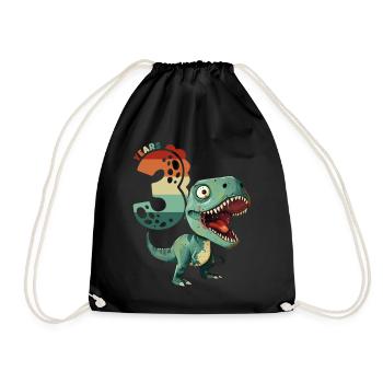 T-Rex Tyrannosaurus 3 Years 3rd Birthday Gift - Drawstring Bag - black - Front