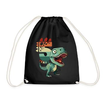 T-Rex Tyrannosaurus 5 Jahre 5. Geburtstag Geschenk - Turnbeutel - Schwarz - Vorne