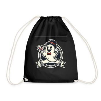 Halloween Funny Ghost With Pizza - Drawstring Bag - black - Front