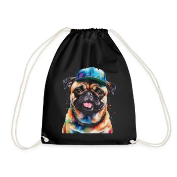 Carlin Snapback Cap Chien Coloré Conception Drôle Imprimer - Sac de sport léger - noir - Devant