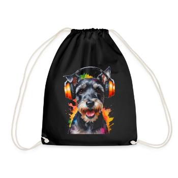 Zwergschnauzer Kopfhörer Hund Lustig Design Print - Turnbeutel - Schwarz - Vorne