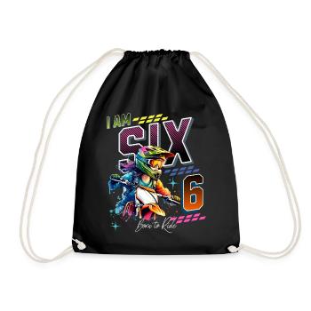 Motocross Girl 6th Birthday - Drawstring Bag - black - Front