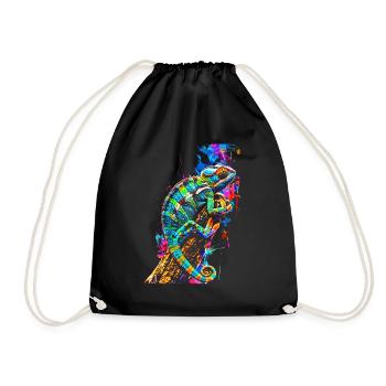 Chameleon Motif Animal Animal Lover Reptile Lizard - Drawstring Bag - black - Front
