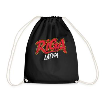 Riga Latvia Souvenir - Drawstring Bag - black - Front