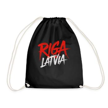 Riga Latvia Souvenir - Drawstring Bag - black - Front