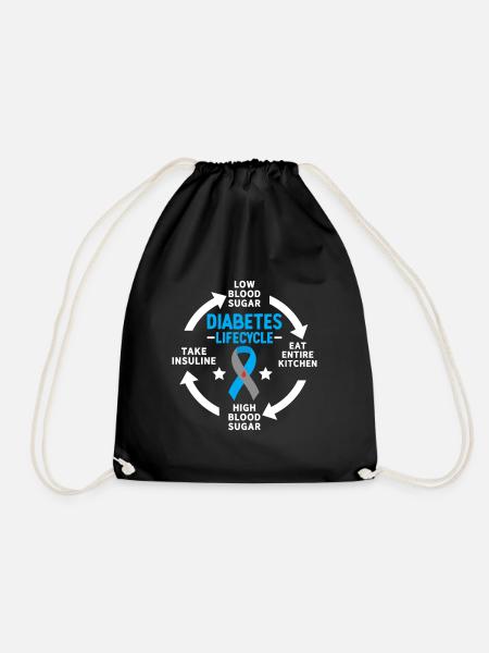 Funny Diabetic Blue Ribbon T1D Juvenile Diabetes - Drawstring Bag - black
