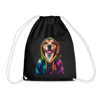 Beagle Hoodie Dog Colorful Funny Animal Design Print - Drawstring Bag - black - Front