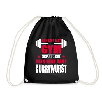 Mein Kopf Sagt Gym Aber Mein Herz Sagt Currywurst - Turnbeutel - Schwarz - Vorne