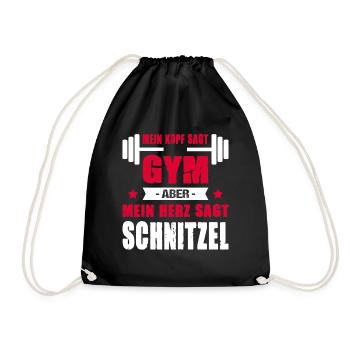 Mein Kopf Sagt Gym Aber Mein Herz Sagt Schnitzel - Turnbeutel - Schwarz - Vorne
