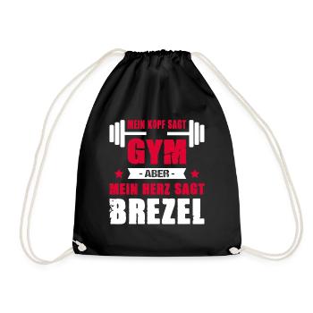 Mein Kopf Sagt Gym Mein Herz Sagt Brezel Cheatday - Turnbeutel - Schwarz - Vorne