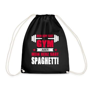 Mein Kopf Sagt Gym Aber Mein Herz Sagt Spaghetti - Turnbeutel - Schwarz - Vorne