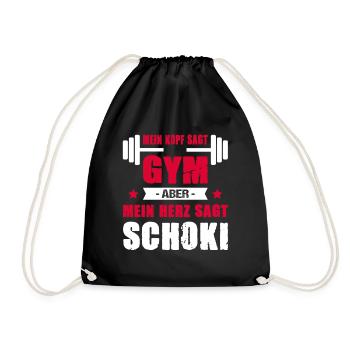 Mein Kopf Sagt Gym Mein Herz Sagt Schoki Cheatday - Turnbeutel - Schwarz - Vorne