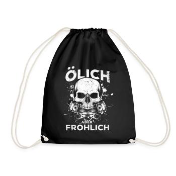Oily but cheerful – For the true mechanics - Drawstring Bag - black - Front