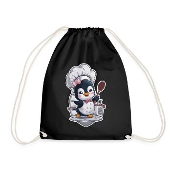 Penguin chef with chef's hat and spoon - Drawstring Bag - black - Front