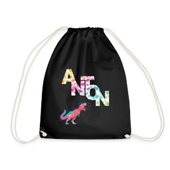 ANTON - Beau prénom de garçon avec dinosaure - Sac de sport léger - noir - Devant