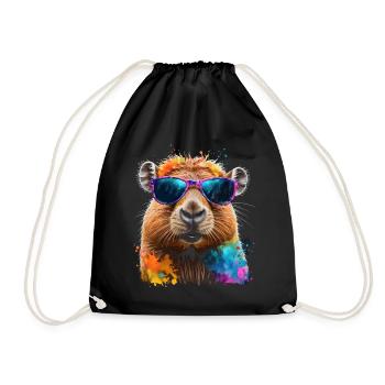 Capybara Sunglasses Capy Colorful Animal Design Print - Drawstring Bag - black - Front