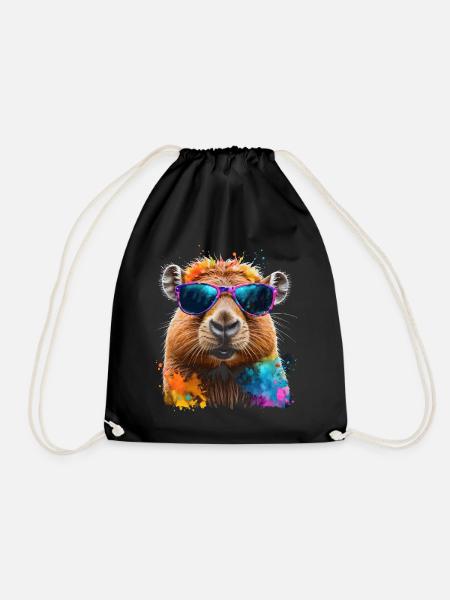 Capybara Sunglasses Capy Colorful Animal Design Print - Drawstring Bag - black