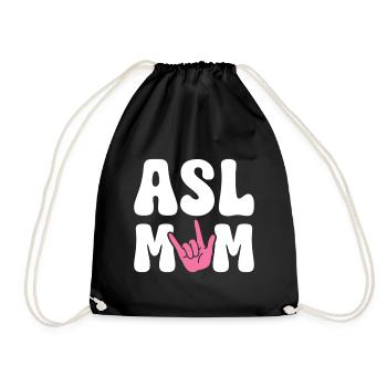 ASL Mom Funny Deaf and Hard of Hearing ASL - Drawstring Bag - black - Front