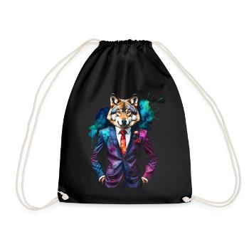 Costume de loup imprimé de conception animale colorée - Sac de sport léger - noir - Devant
