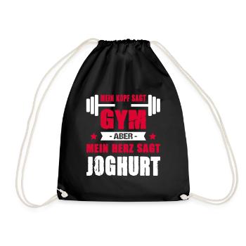 Mein Kopf Sagt Gym Mein Herz Sagt Joghurt Cheatday - Turnbeutel - Schwarz - Vorne