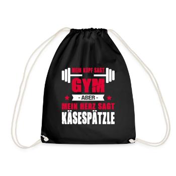 Mein Kopf Sagt Gym Aber Mein Herz Sagt Käsespätzle - Turnbeutel - Schwarz - Vorne