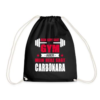 Mein Kopf Sagt Gym Aber Mein Herz Sagt Carbonara - Turnbeutel - Schwarz - Vorne