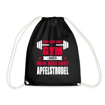 Mein Kopf Sagt Gym Mein Herz Sagt Apfelstrudel - Turnbeutel - Schwarz - Vorne