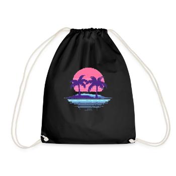 Vaporwave Synthwave Pixelart Palm Trees Retro 90s - Drawstring Bag - black - Front
